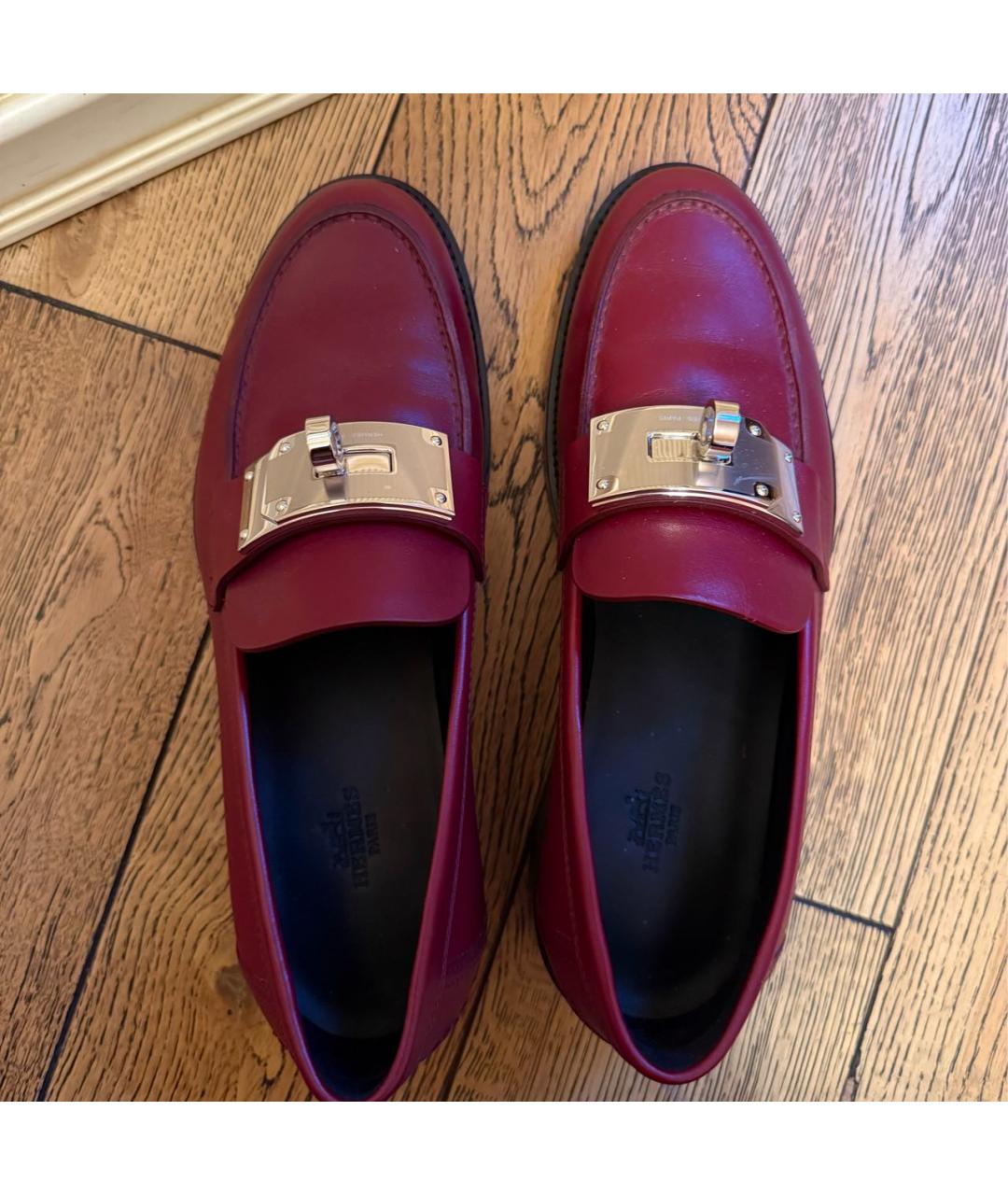 HERMES Бордовые кожаные лоферы, фото 3
