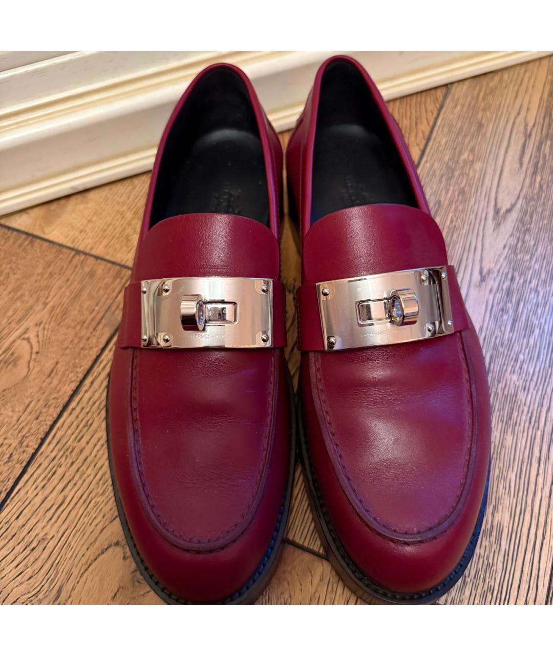 HERMES Бордовые кожаные лоферы, фото 2