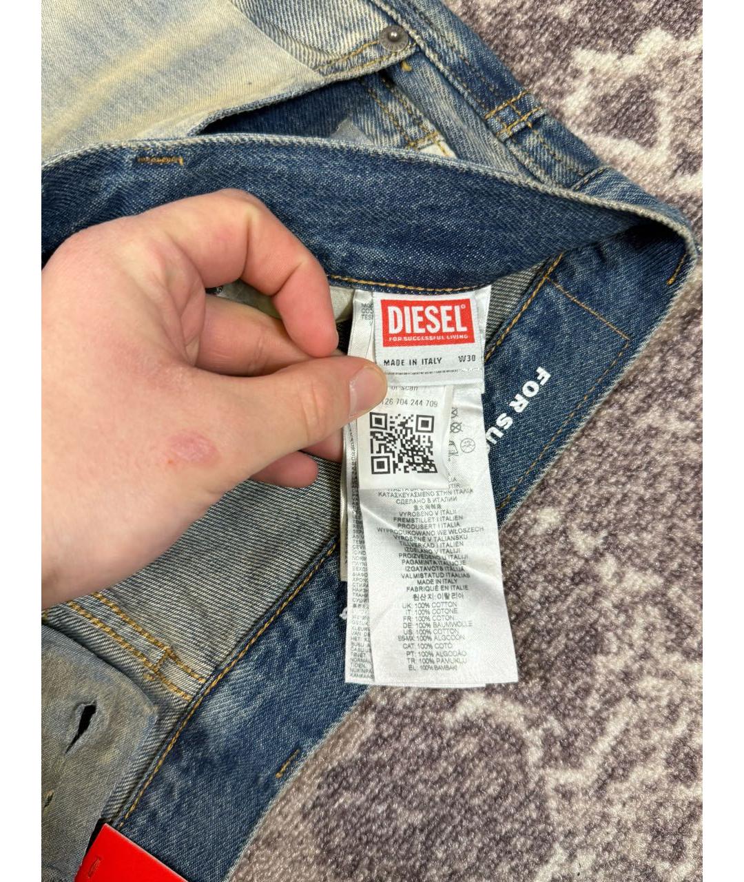 DIESEL Голубые хлопковые прямые джинсы, фото 6