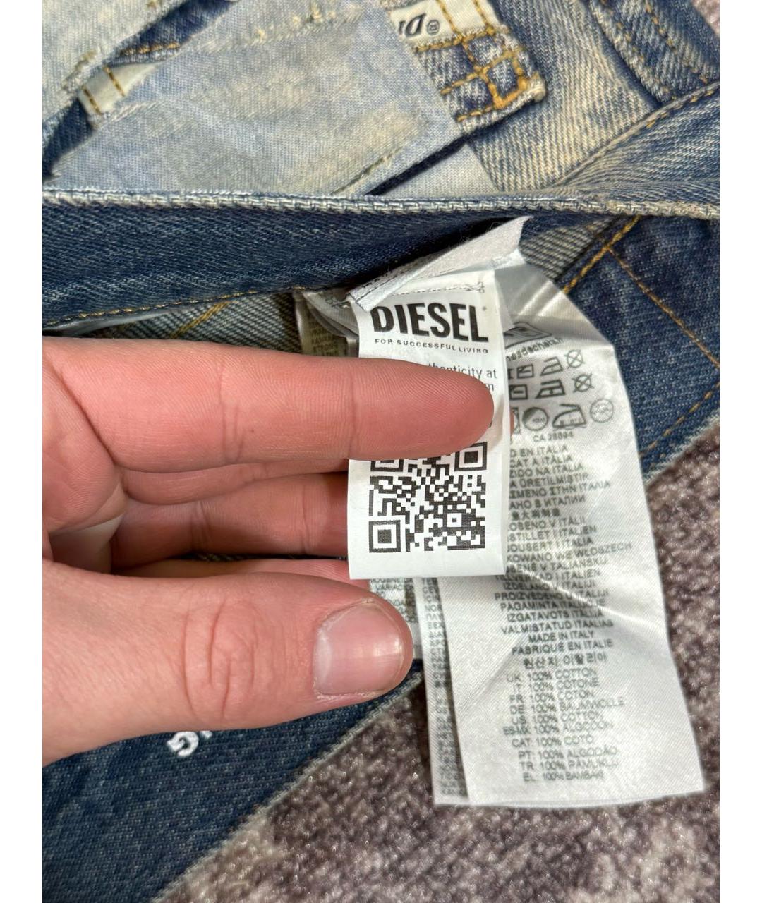 DIESEL Голубые хлопковые прямые джинсы, фото 7