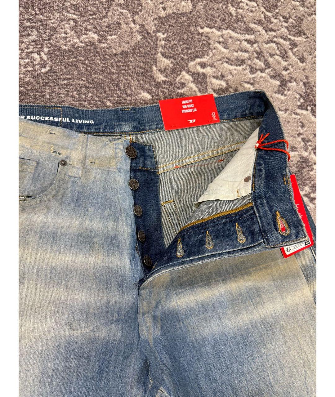 DIESEL Голубые хлопковые прямые джинсы, фото 5