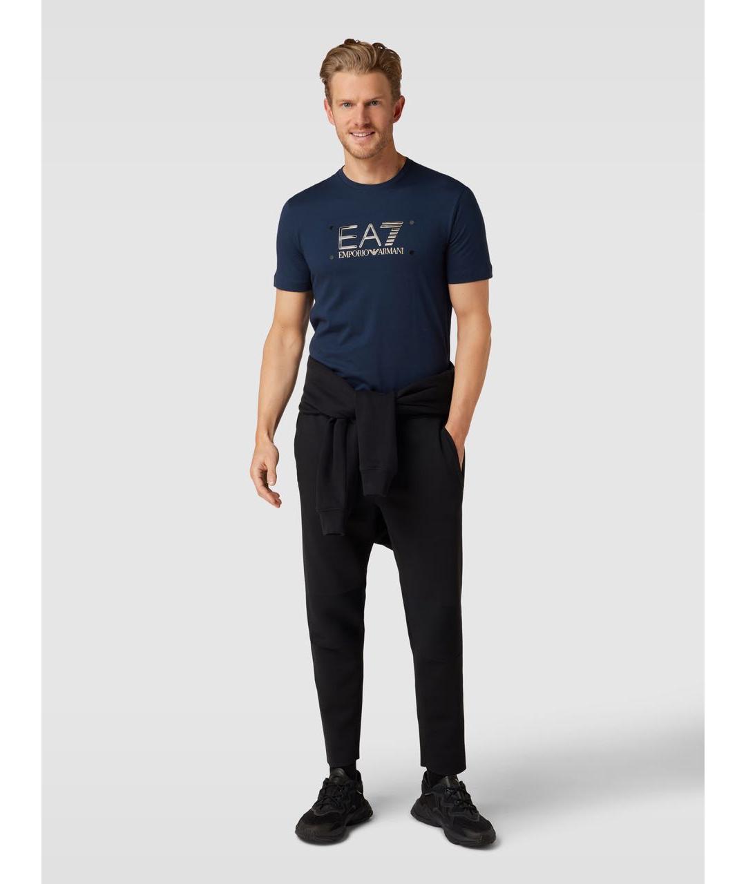 EA7 Темно-синяя хлопковая футболка, фото 2