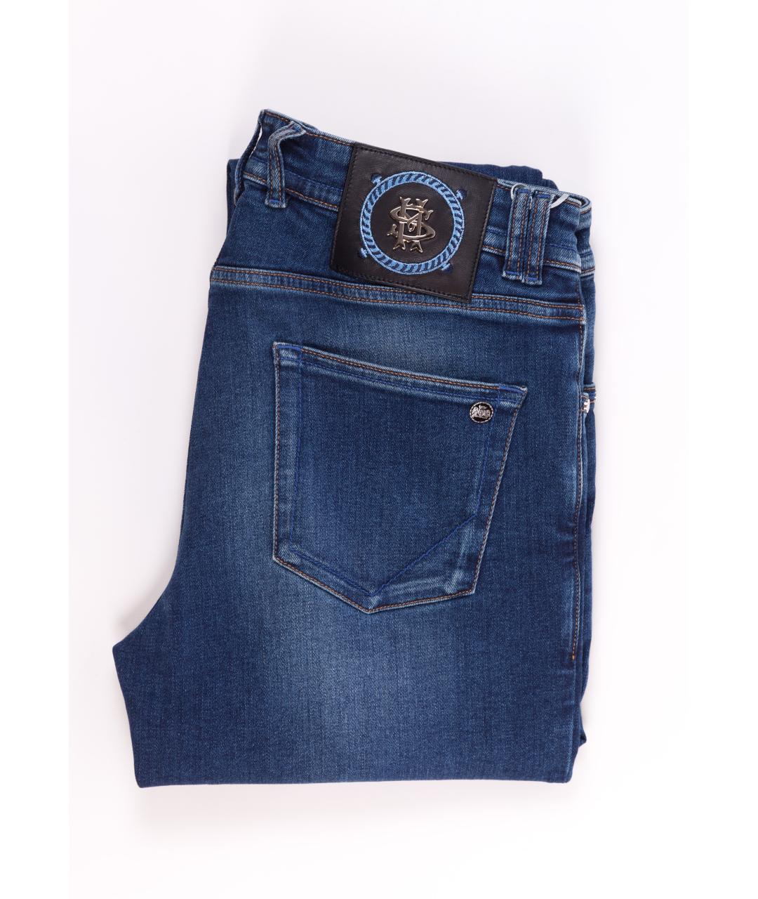 MASSIMO SFORZA Синие хлопко-эластановые прямые джинсы, фото 3