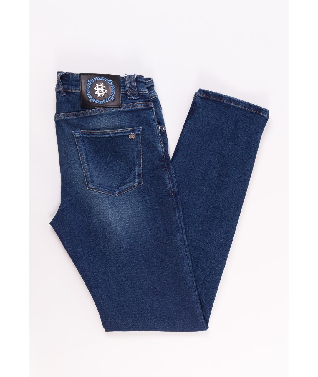 MASSIMO SFORZA Синие хлопко-эластановые прямые джинсы, фото 2