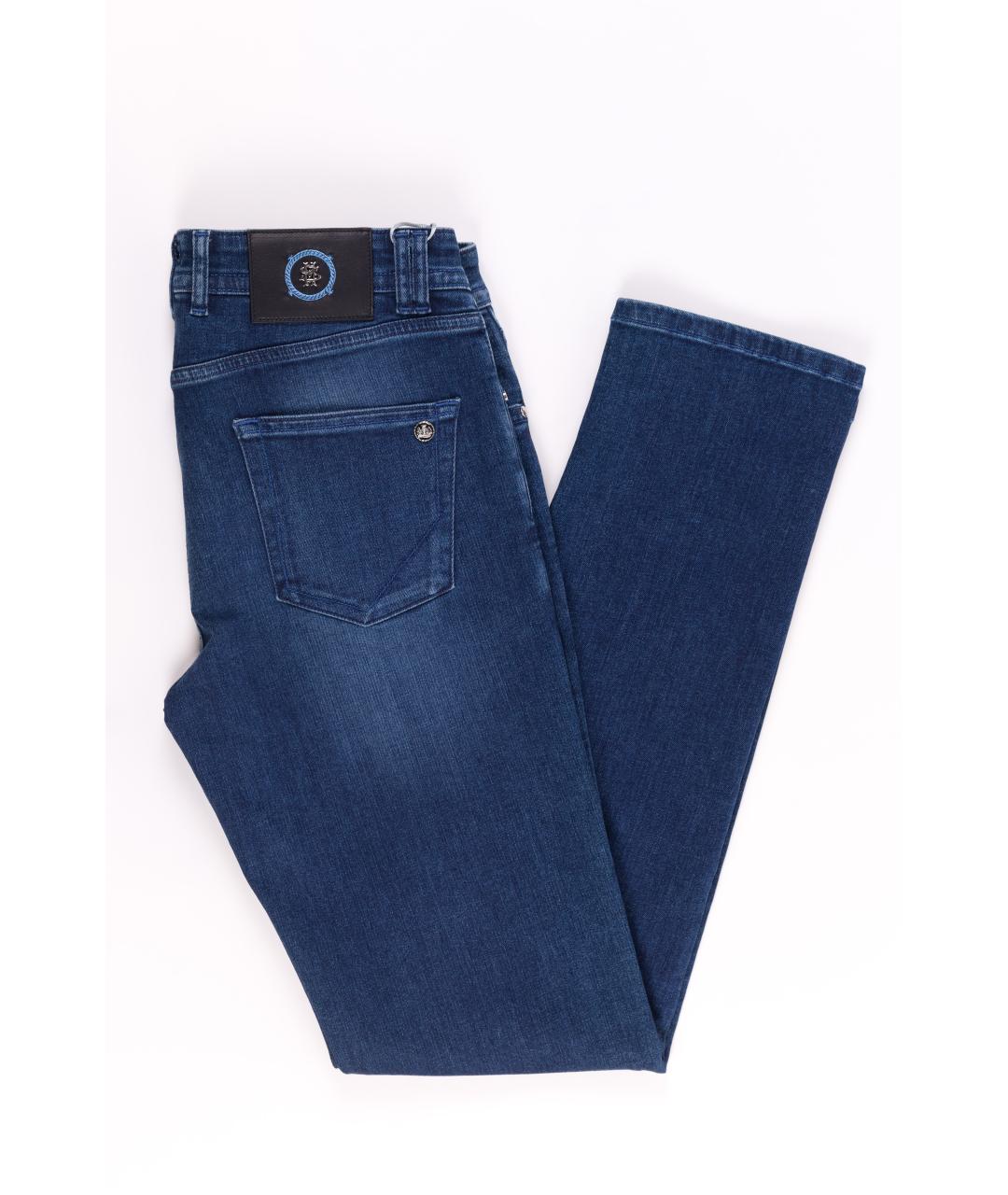 MASSIMO SFORZA Синие хлопко-эластановые прямые джинсы, фото 2