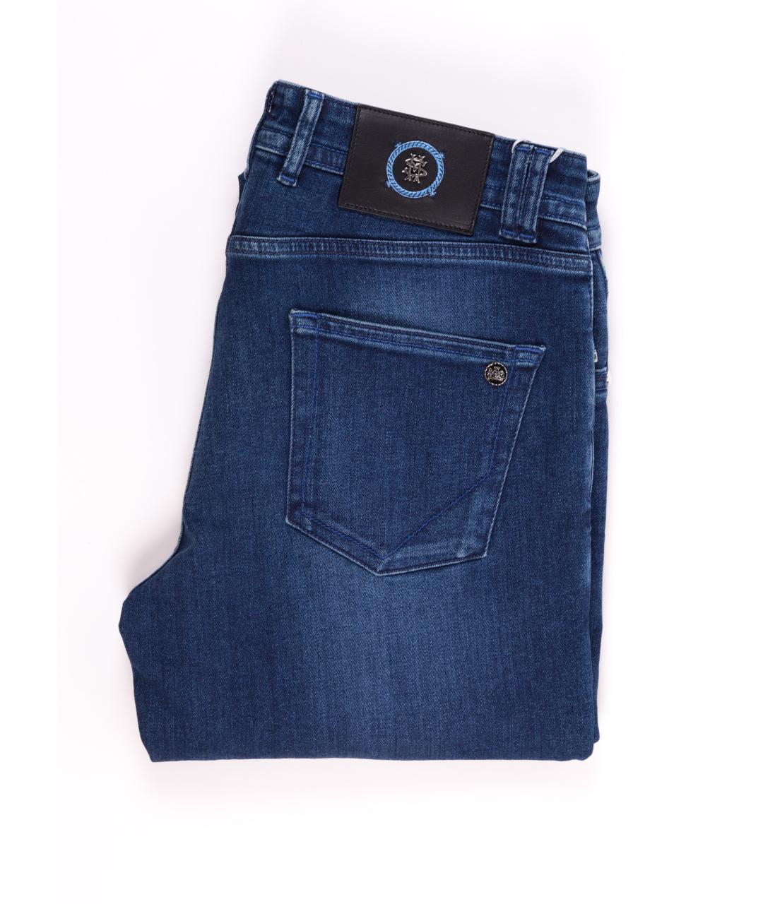 MASSIMO SFORZA Синие хлопко-эластановые прямые джинсы, фото 3