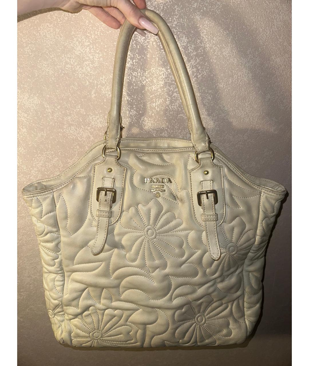 PRADA Бежевая кожаная сумка тоут, фото 4