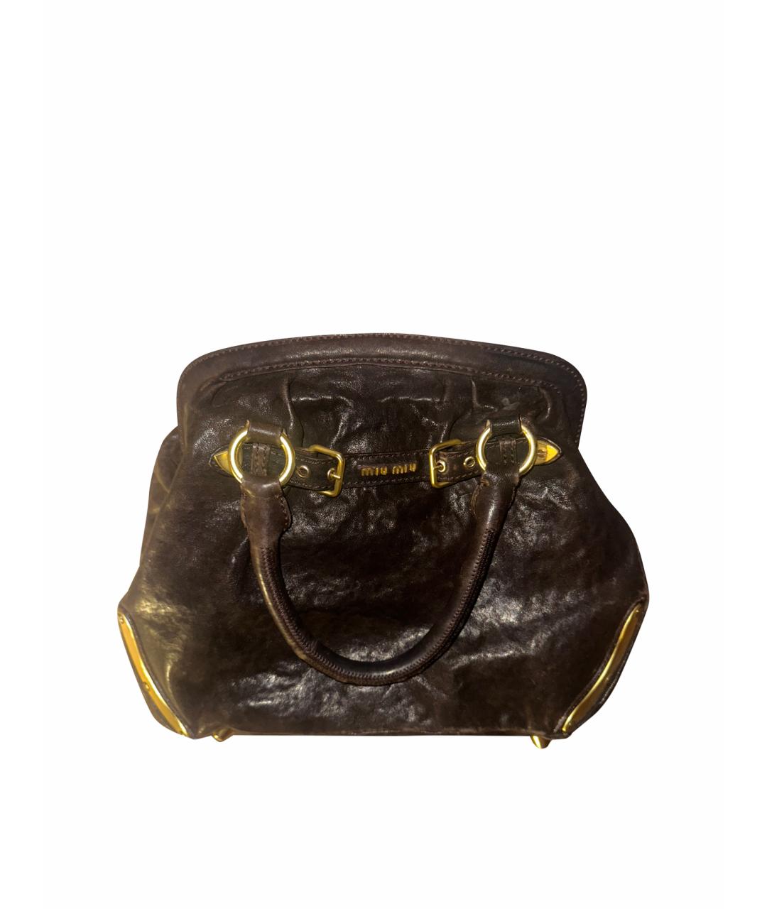 MIU MIU Коричневая кожаная сумка с короткими ручками, фото 1