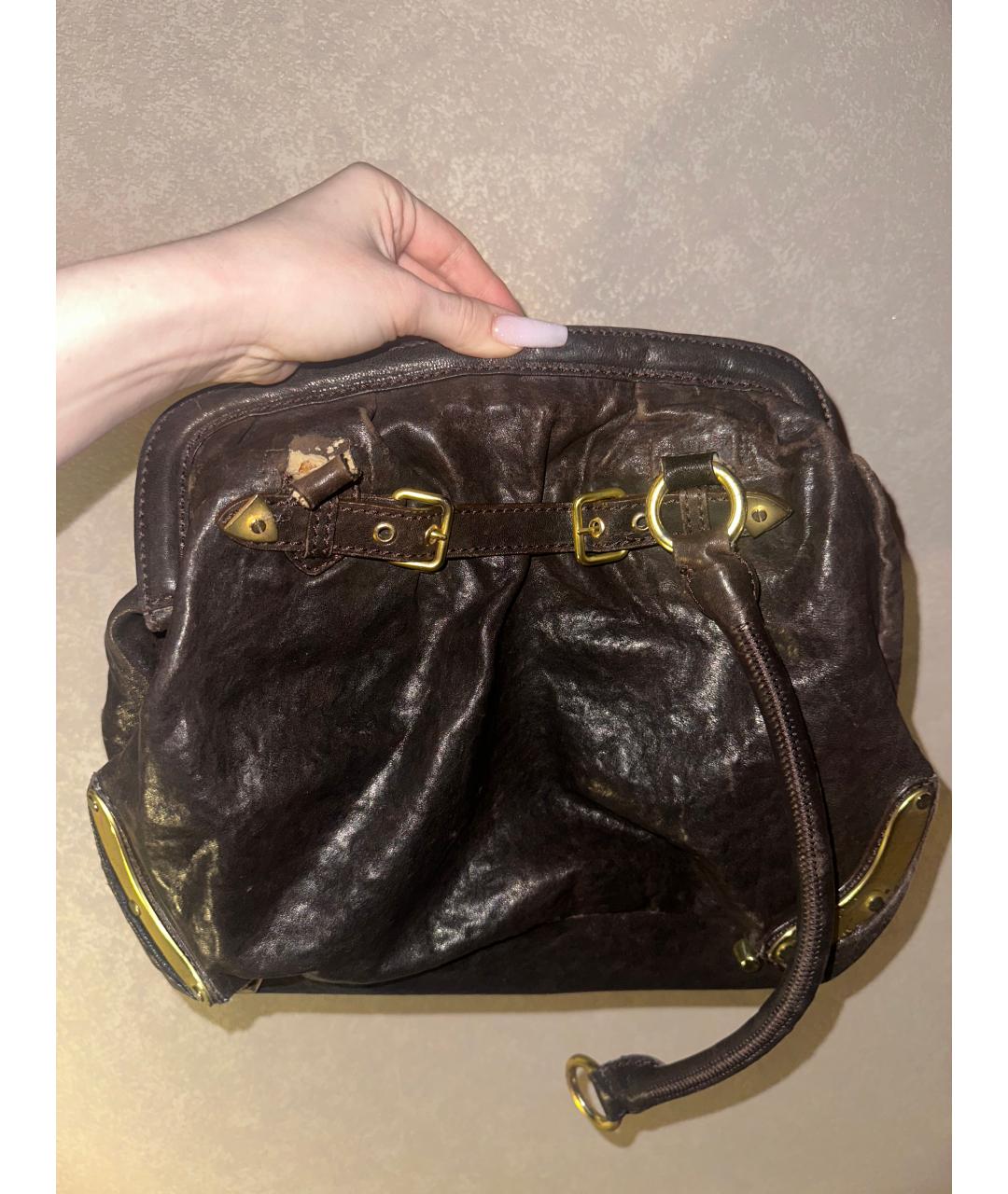 MIU MIU Коричневая кожаная сумка с короткими ручками, фото 2