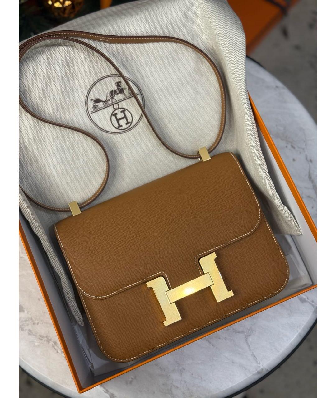 HERMES Коричневая кожаная сумка через плечо, фото 3