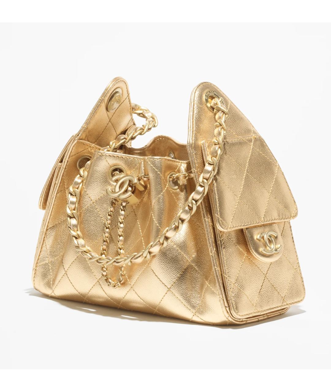 CHANEL Золотая кожаная сумка через плечо, фото 2
