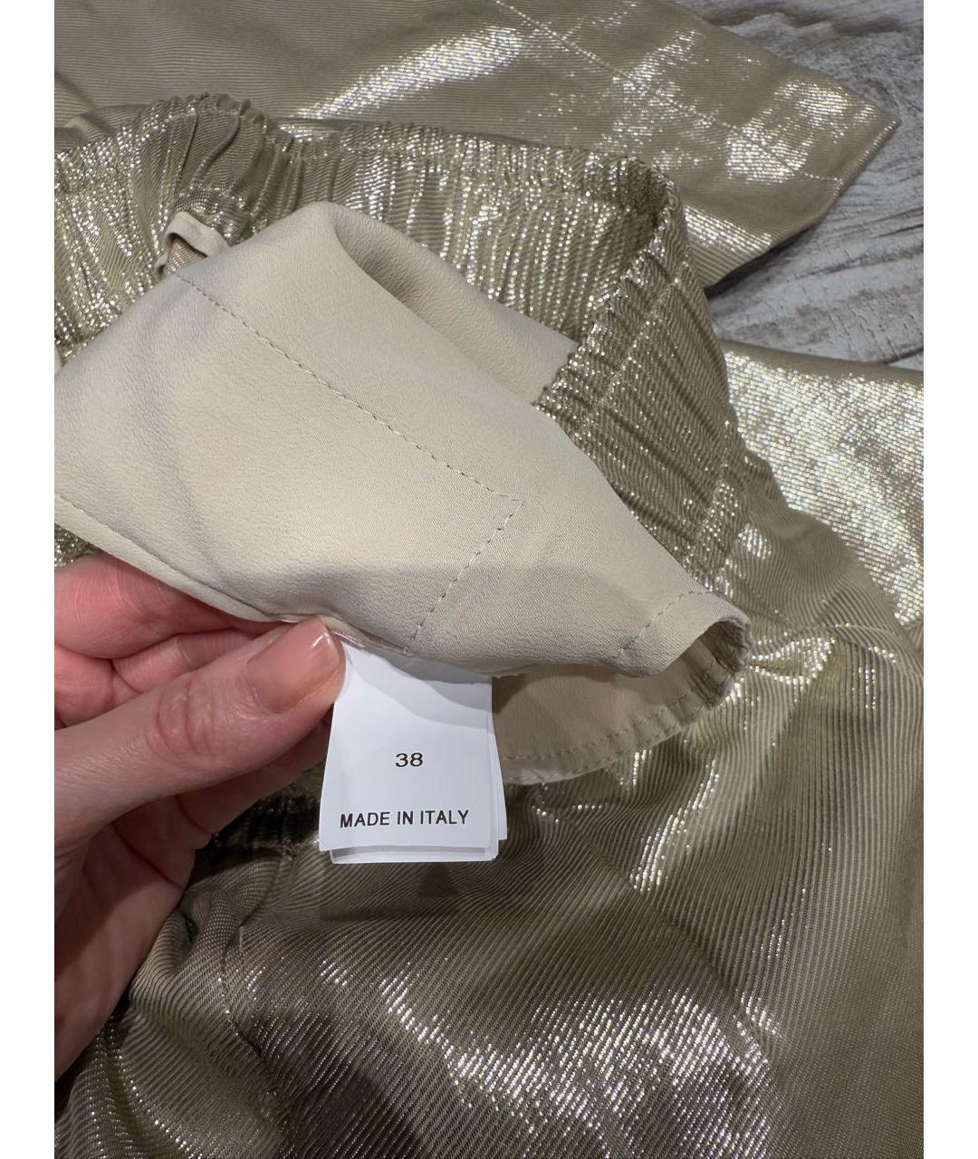 BRUNELLO CUCINELLI Золотые вискозные брюки широкие, фото 7