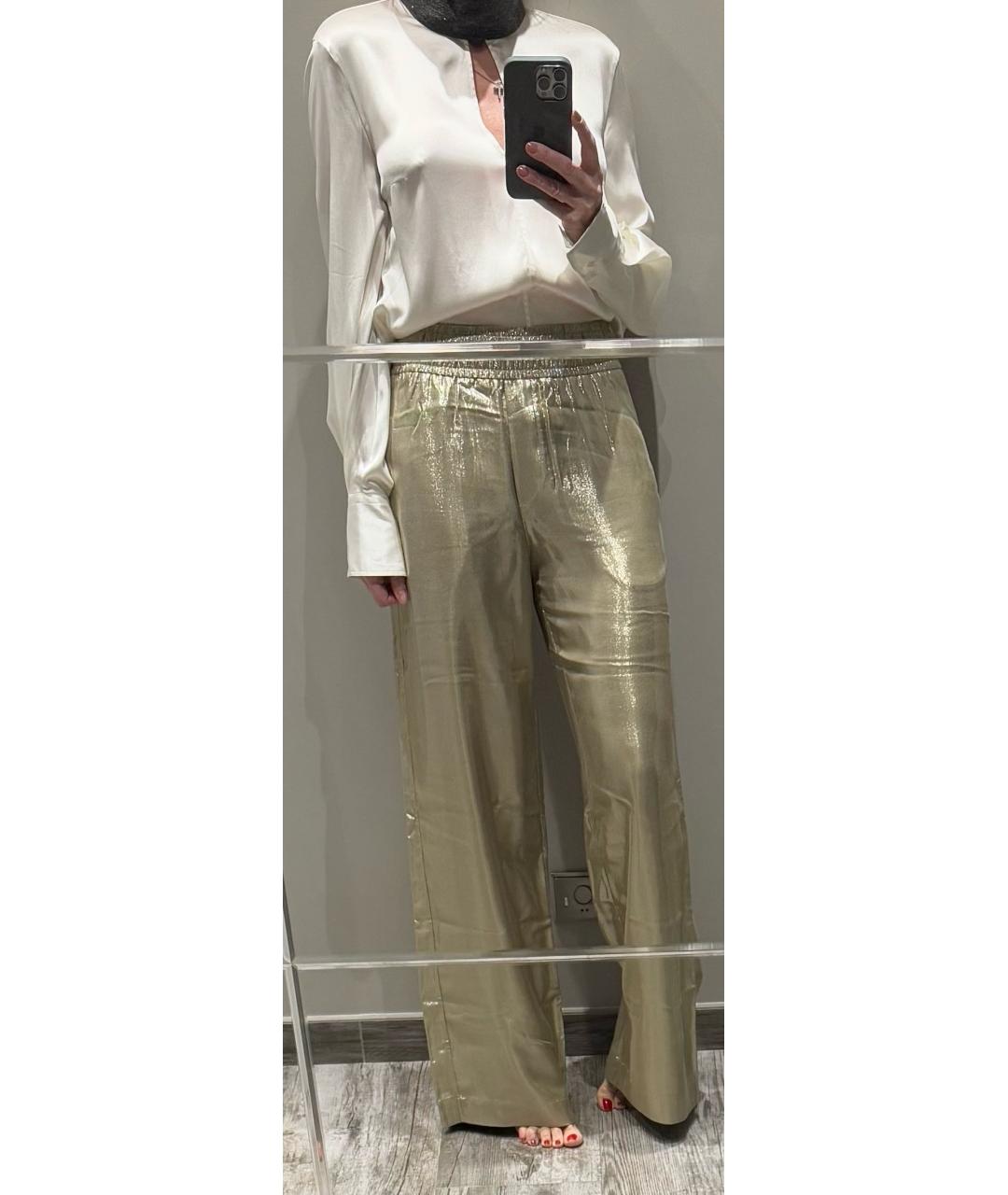 BRUNELLO CUCINELLI Золотые вискозные брюки широкие, фото 4