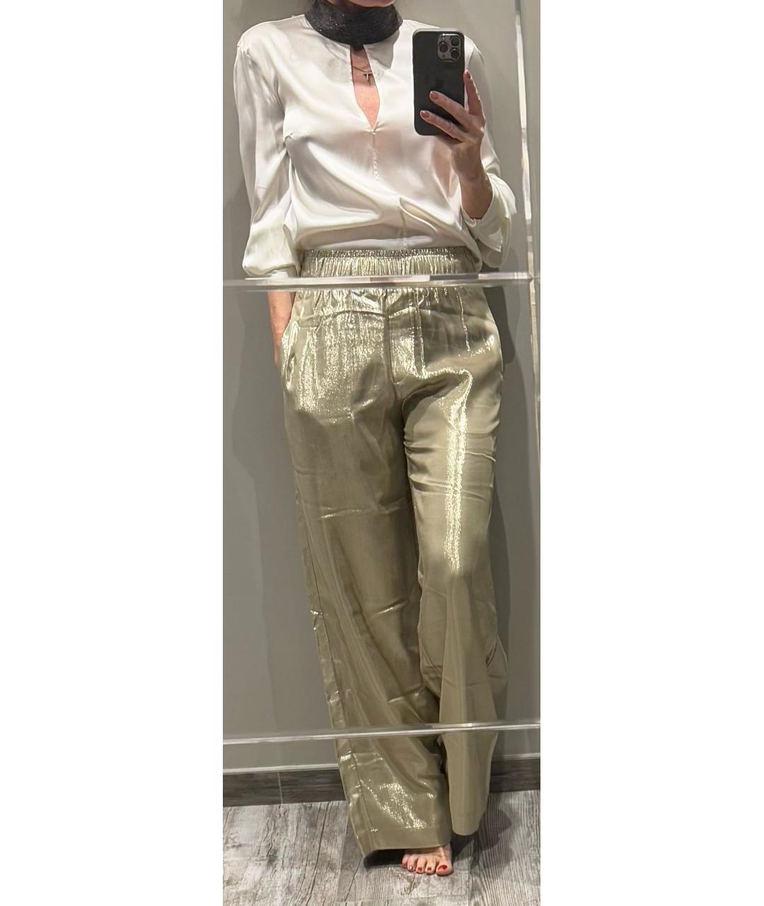 BRUNELLO CUCINELLI Золотые вискозные брюки широкие, фото 6