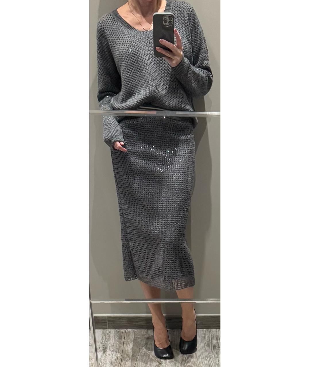 BRUNELLO CUCINELLI Серая кашемировая юбка миди, фото 6