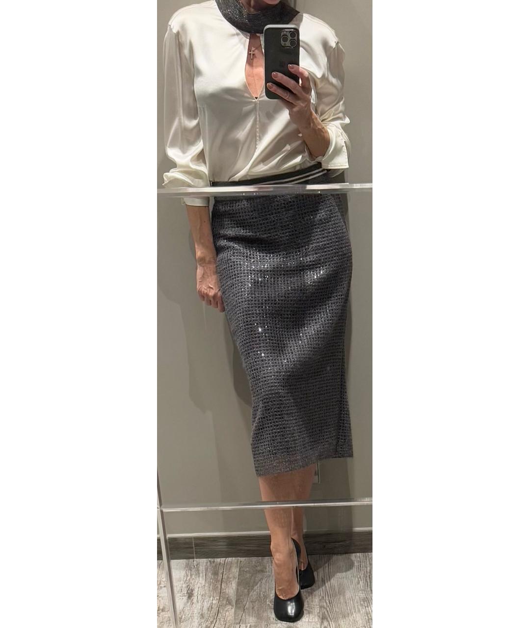 BRUNELLO CUCINELLI Серая кашемировая юбка миди, фото 4