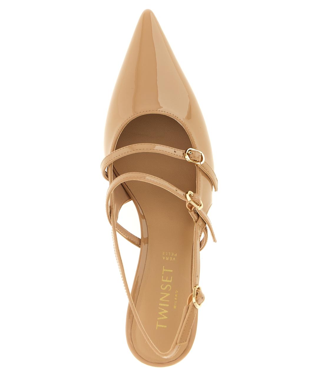 TWIN-SET Бежевые туфли из лакированной кожи, фото 4