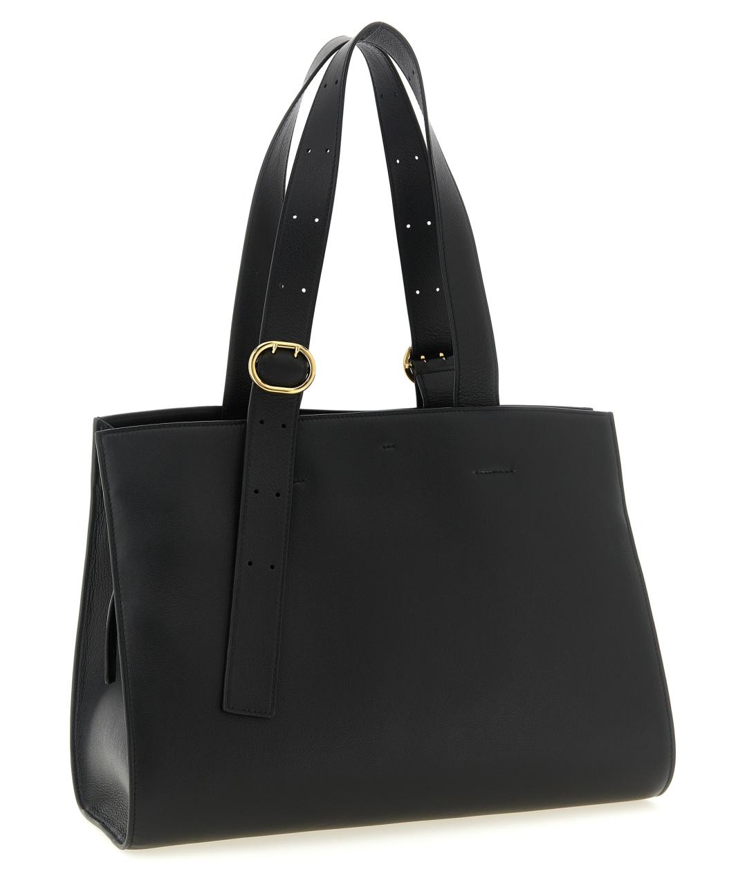 JIL SANDER Черная кожаная сумка тоут, фото 2