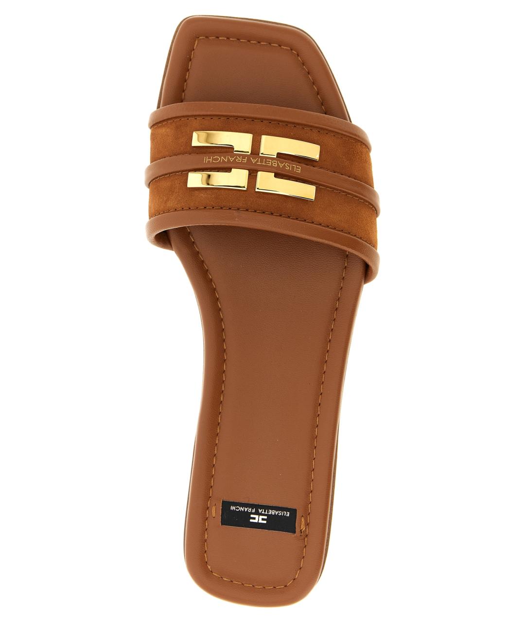 ELISABETTA FRANCHI Коричневые кожаные шлепанцы, фото 4