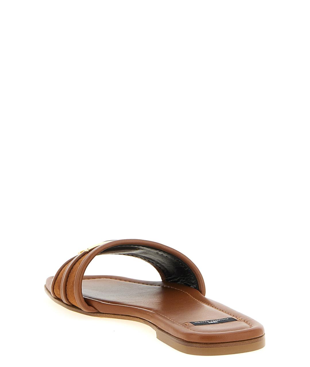 ELISABETTA FRANCHI Коричневые кожаные шлепанцы, фото 3