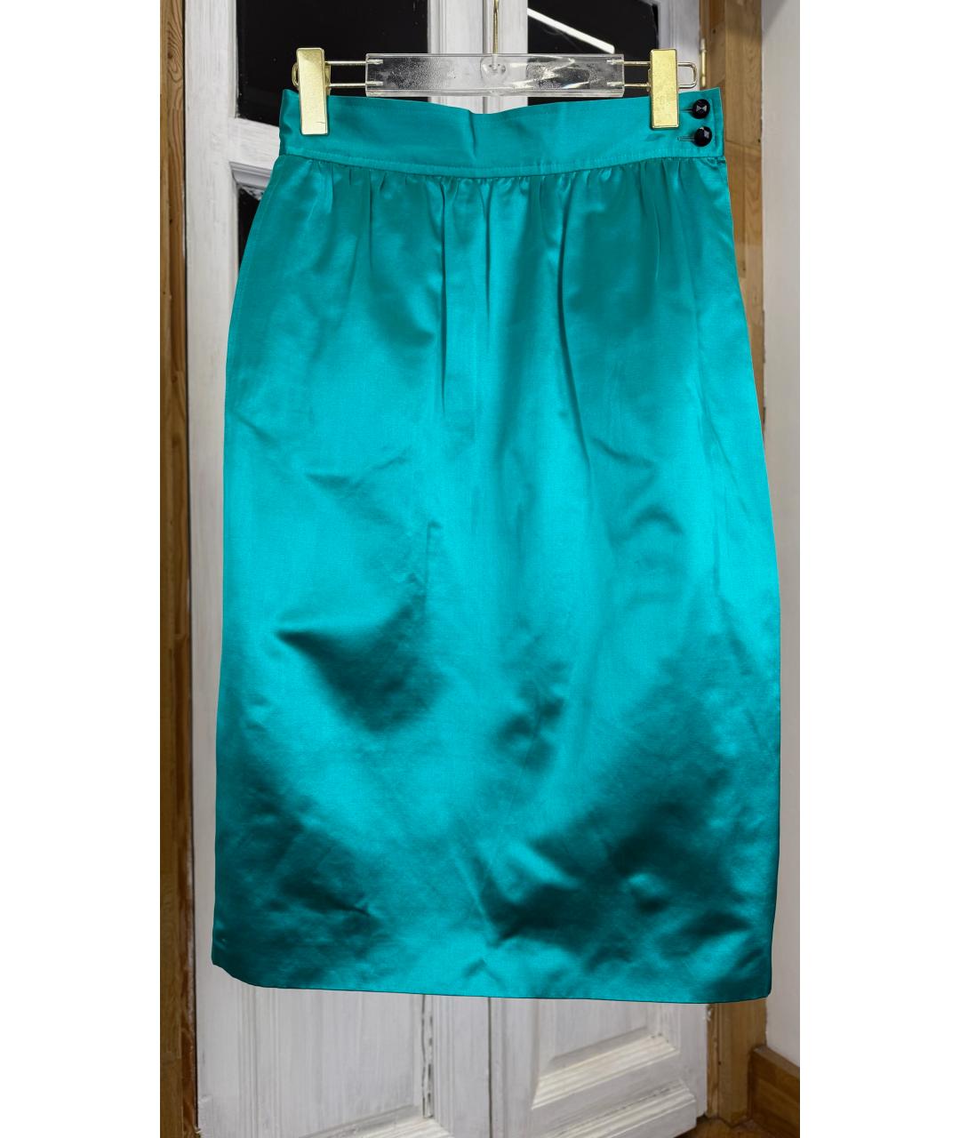 UNGARO Бирюзовая шелковая юбка миди, фото 6