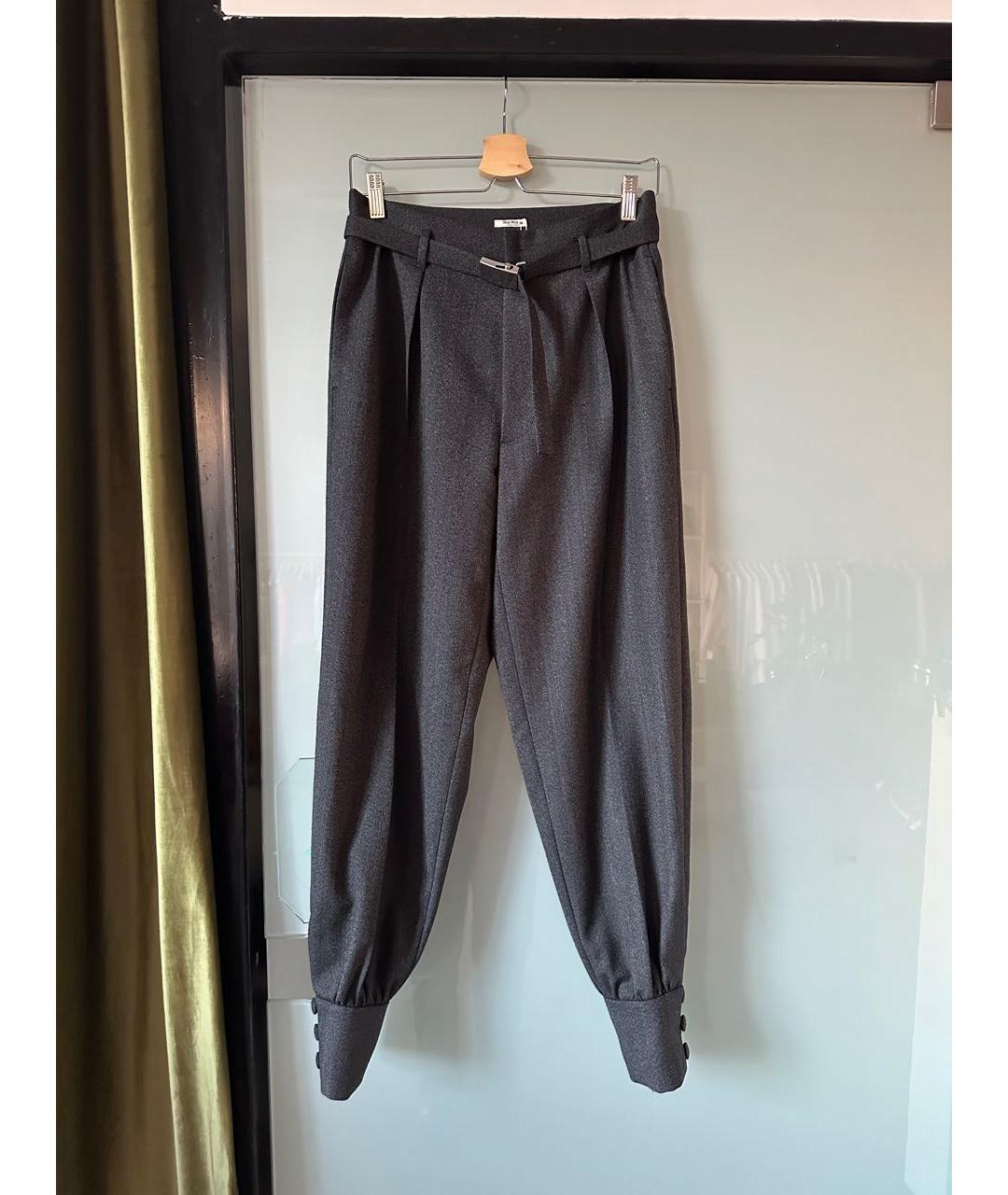 MIU MIU Антрацитовые шерстяные прямые брюки, фото 9