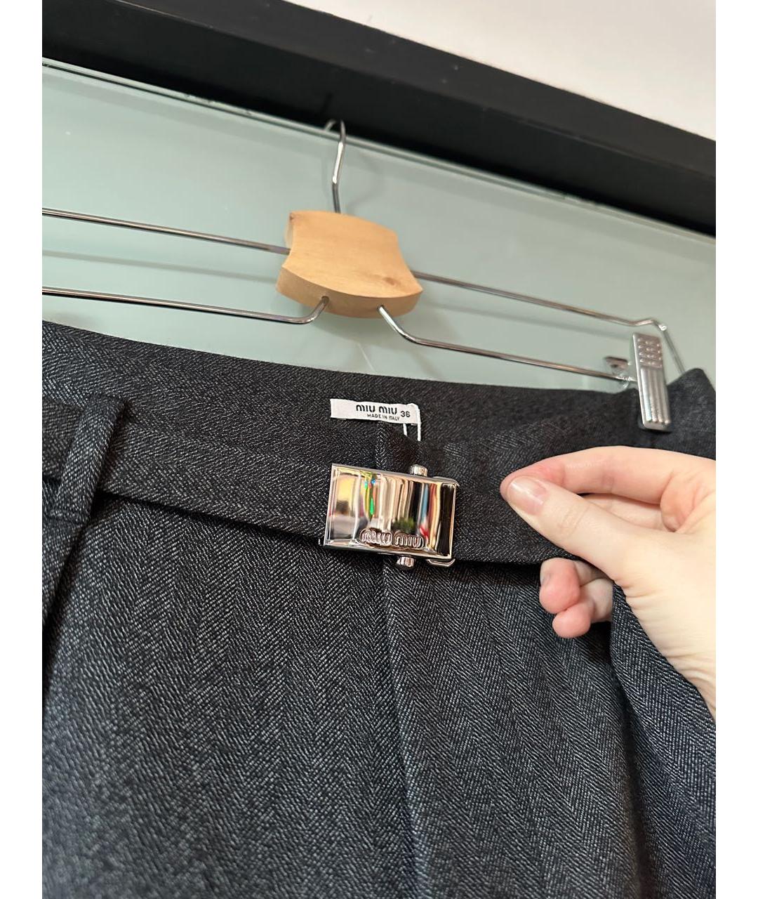 MIU MIU Антрацитовые шерстяные прямые брюки, фото 3