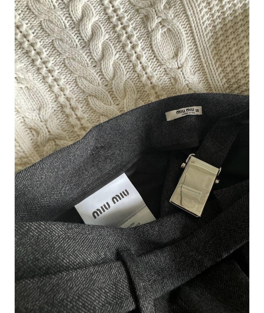 MIU MIU Антрацитовые шерстяные прямые брюки, фото 6