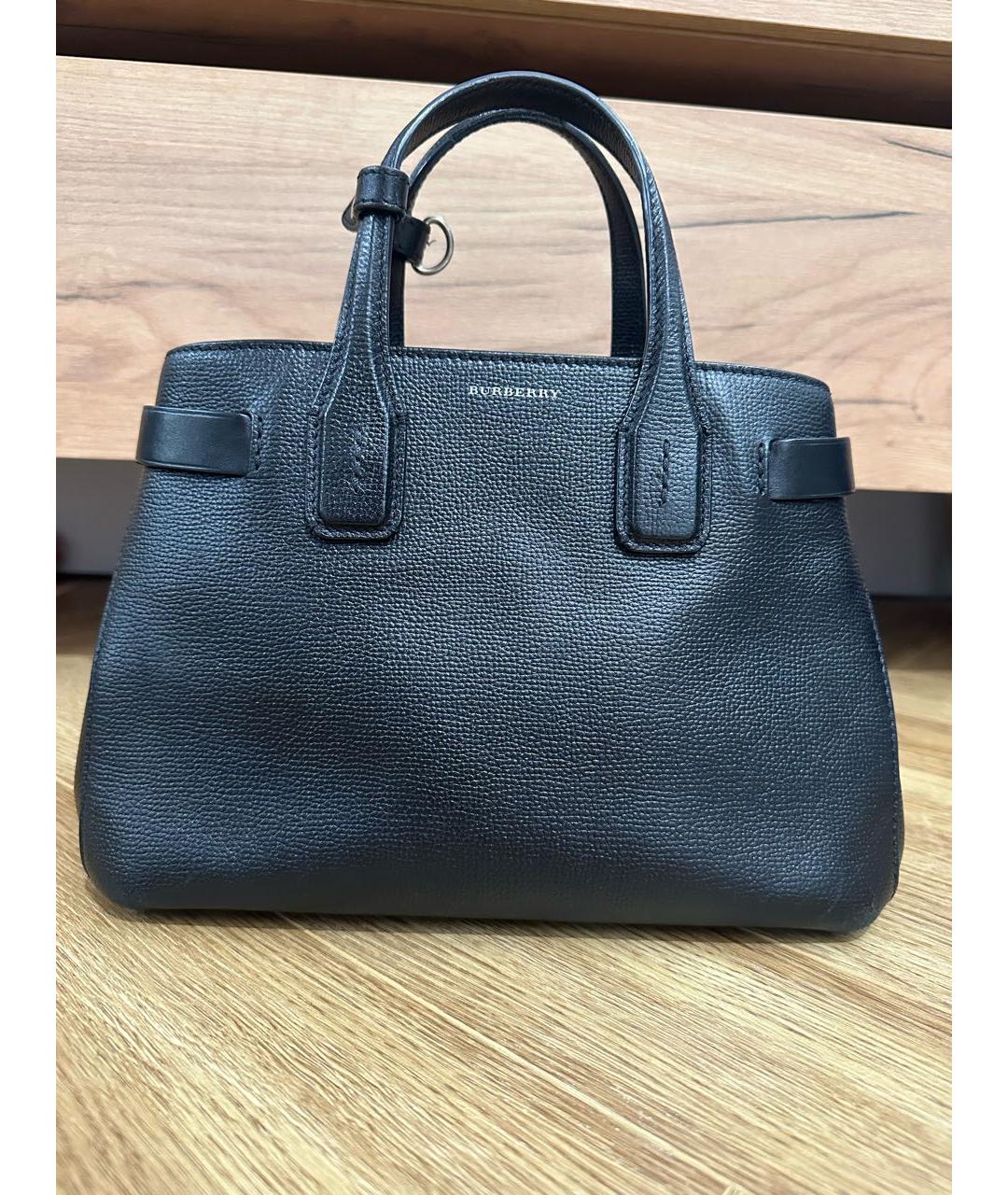 BURBERRY Черная кожаная сумка с короткими ручками, фото 5