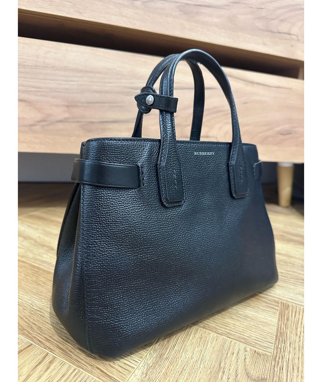 BURBERRY Черная кожаная сумка с короткими ручками, фото 2