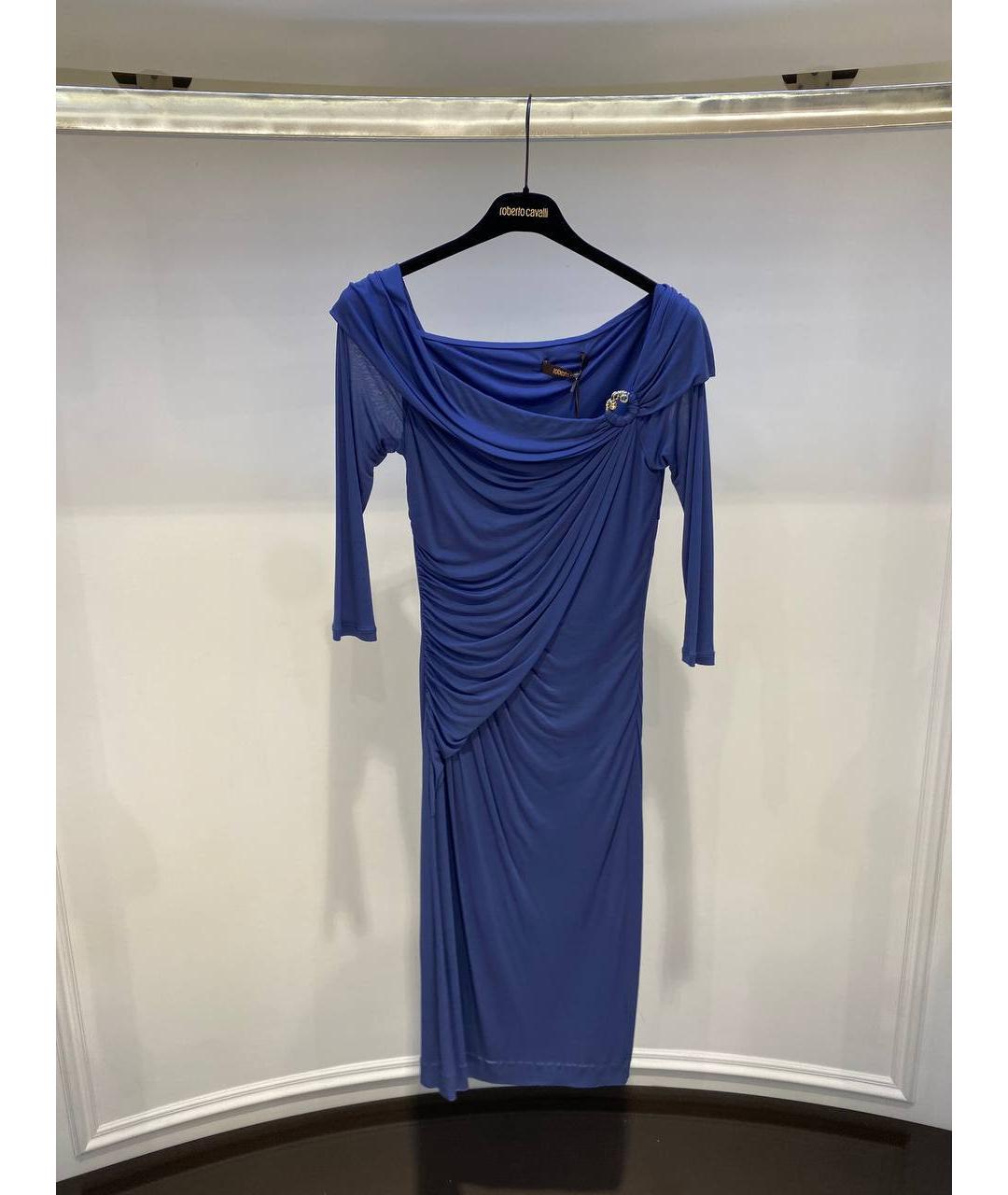 ROBERTO CAVALLI Синее ацетатное платье, фото 4