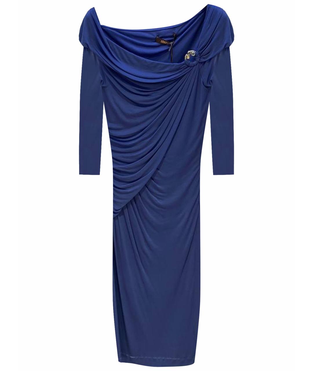 ROBERTO CAVALLI Синее ацетатное платье, фото 1