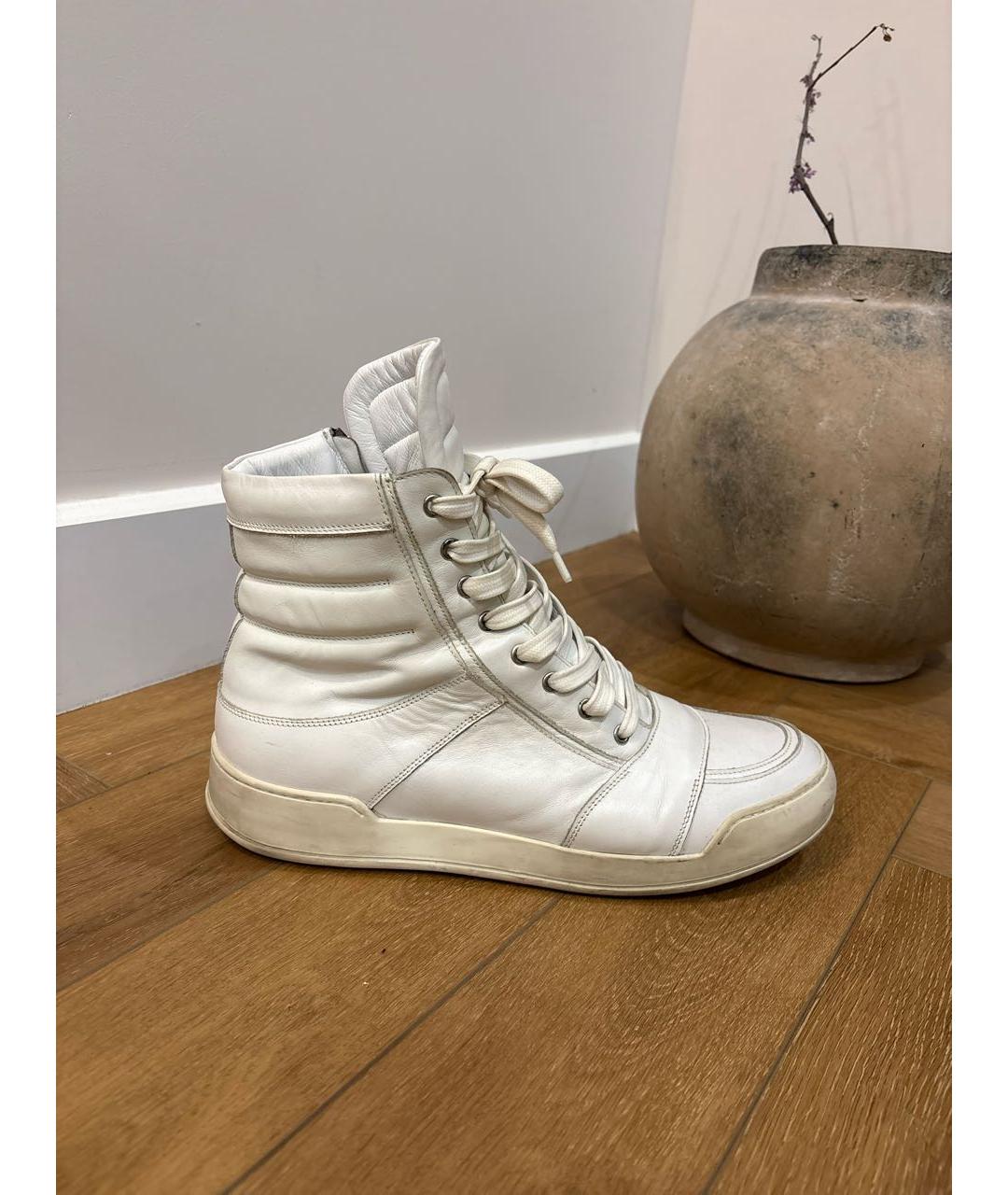 BALMAIN Белые кожаные высокие кроссовки / кеды, фото 5