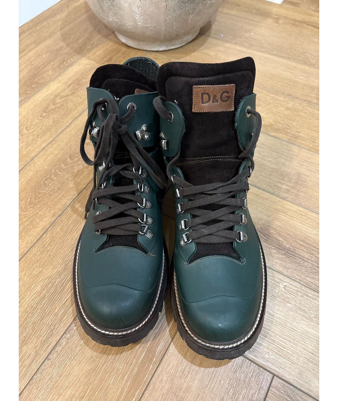 DOLCE&GABBANA Хаки резиновые высокие ботинки, фото 2