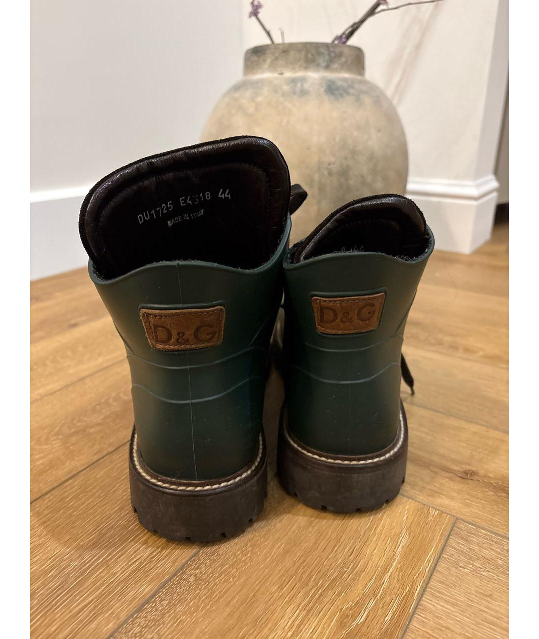 DOLCE&GABBANA Хаки резиновые высокие ботинки, фото 4