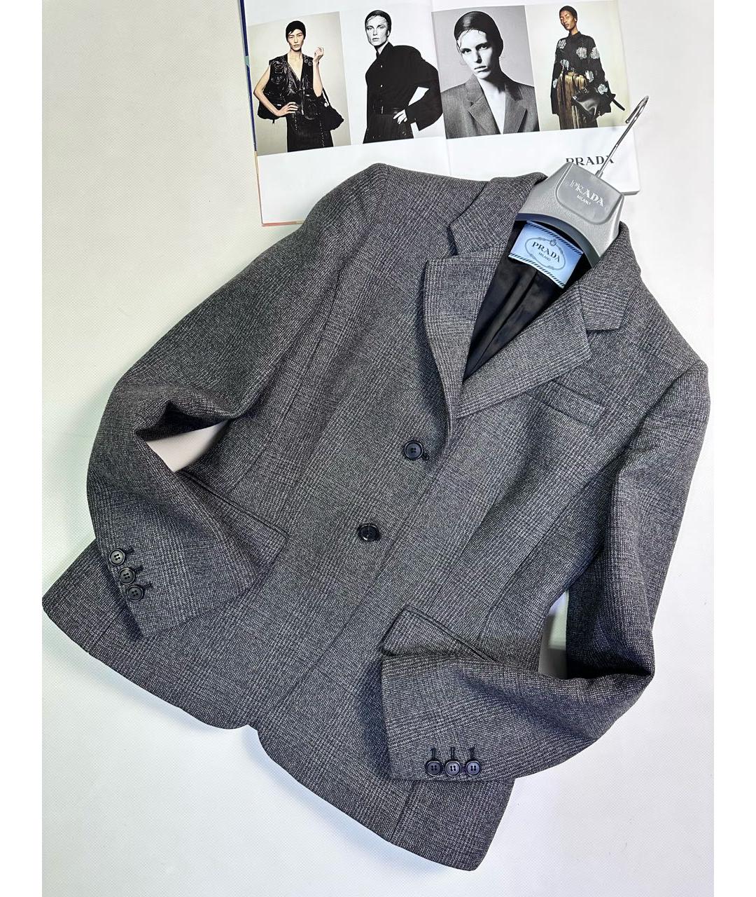 PRADA Серый шерстяной жакет/пиджак, фото 2