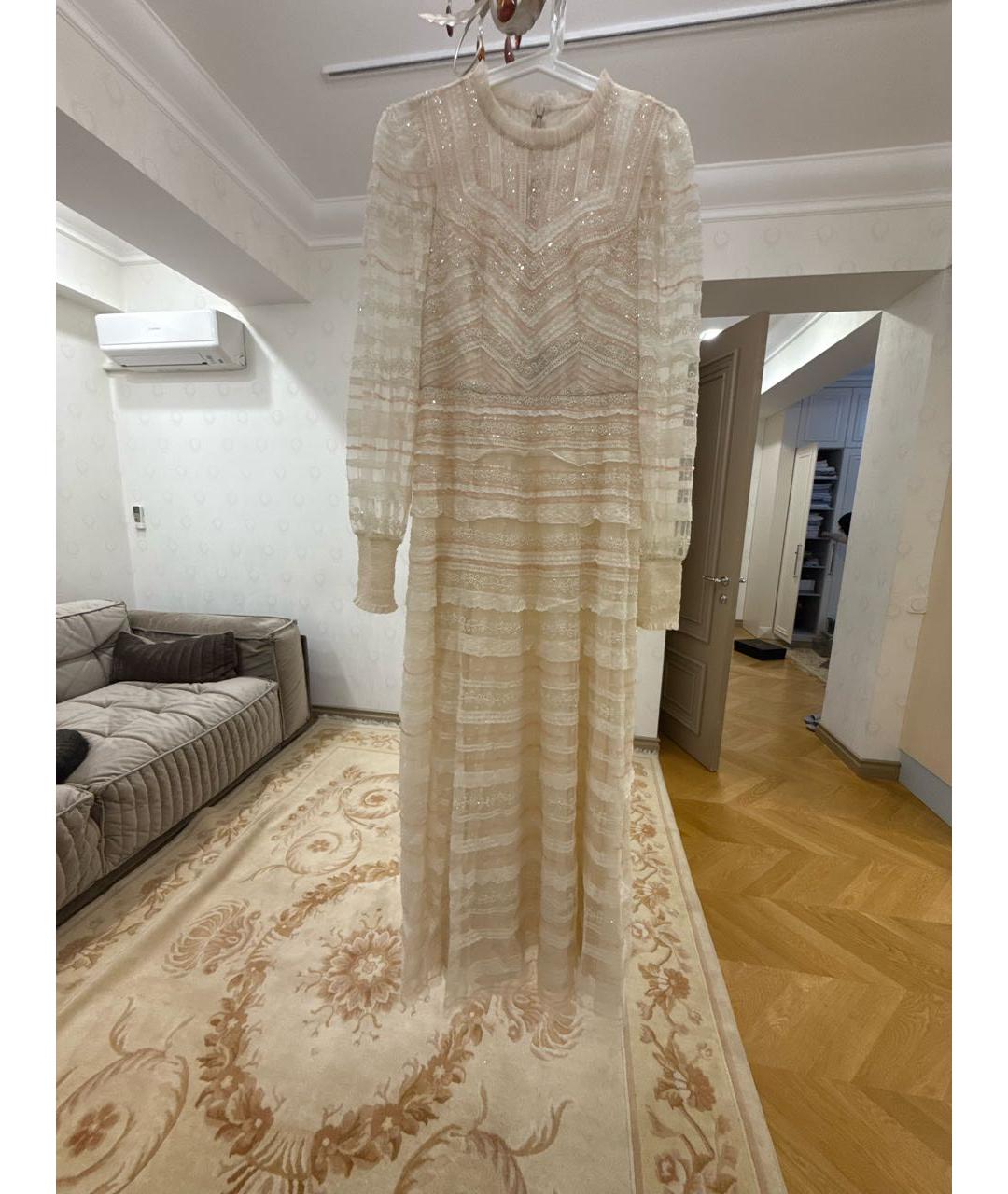NEEDLE & THREAD Бежевое кружевное вечернее платье, фото 5