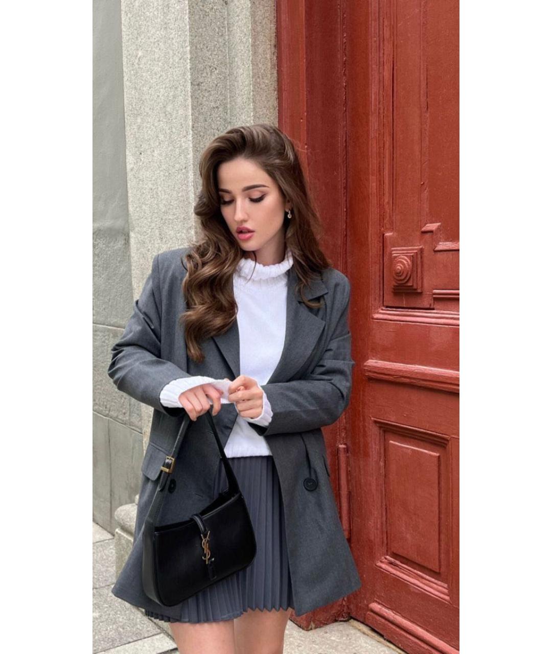 SAINT LAURENT Черная кожаная сумка с короткими ручками, фото 7