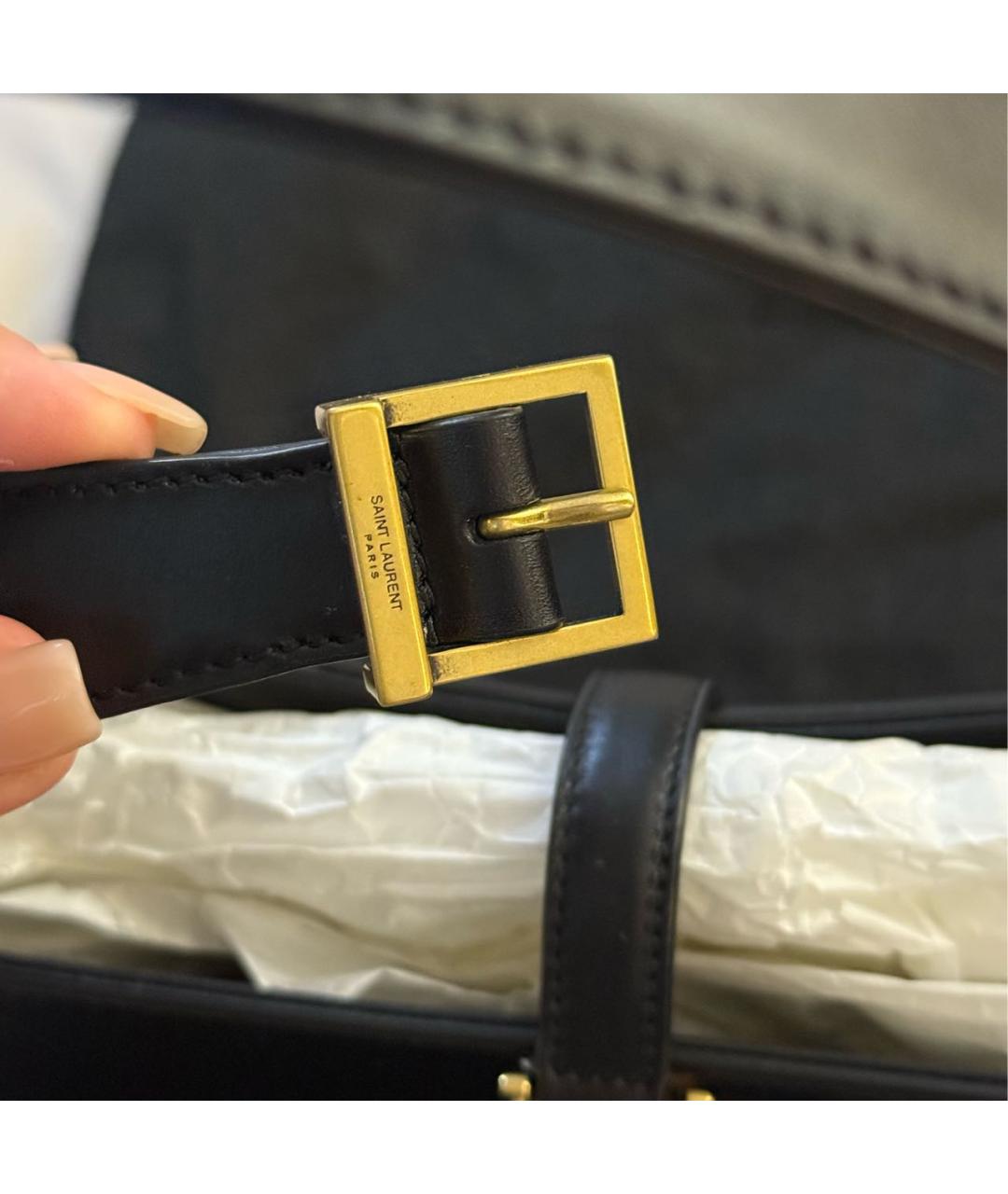 SAINT LAURENT Черная кожаная сумка с короткими ручками, фото 5