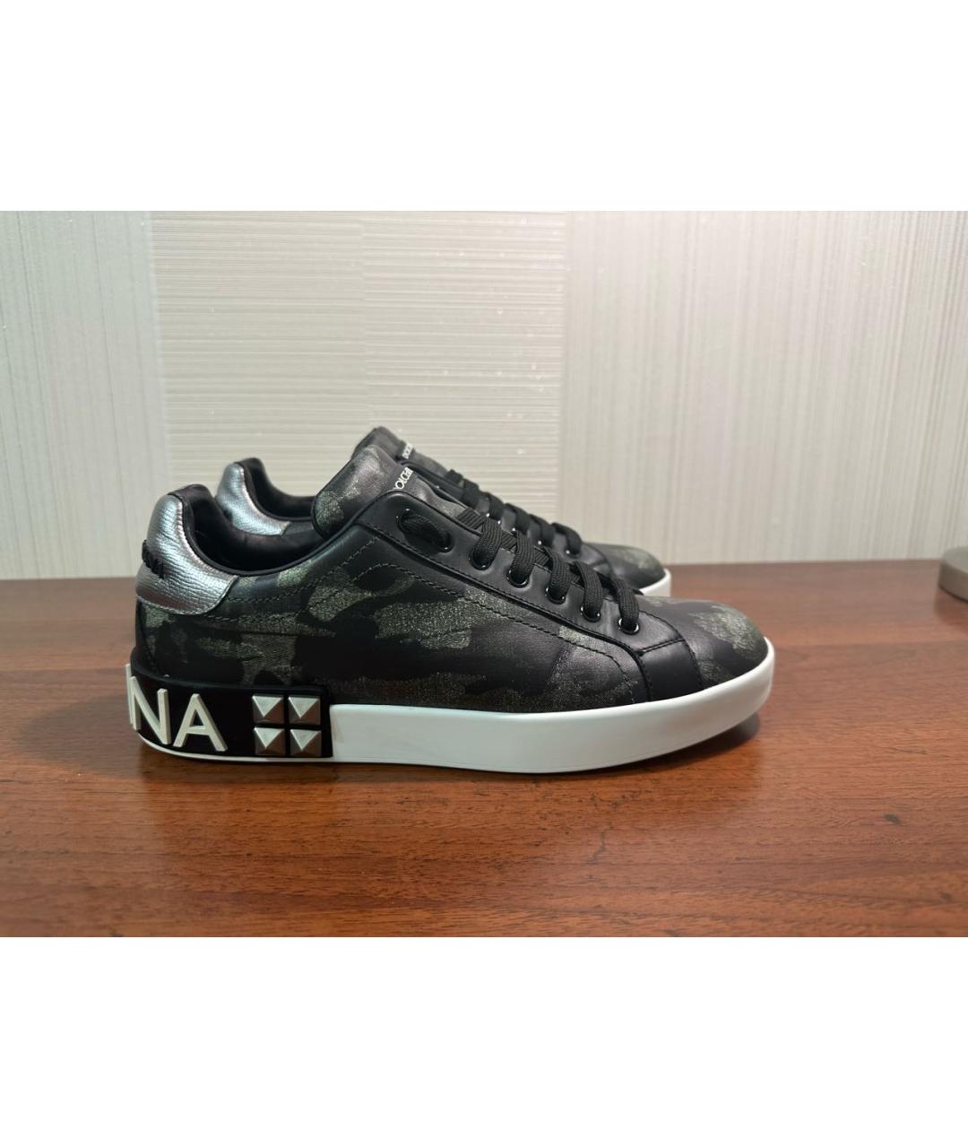 DOLCE&GABBANA Черные кожаные низкие кроссовки / кеды, фото 8