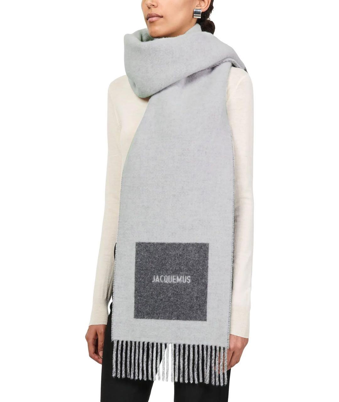 JACQUEMUS Серый шерстяной шарф, фото 3