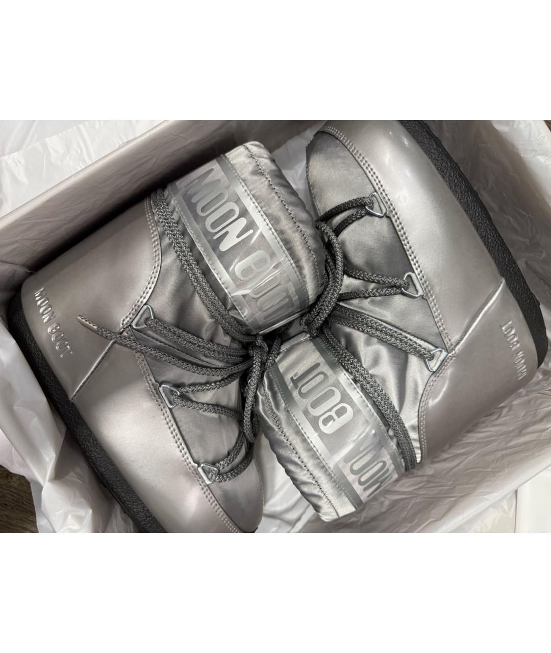 MOON BOOT Серебряные текстильные сапоги, фото 4