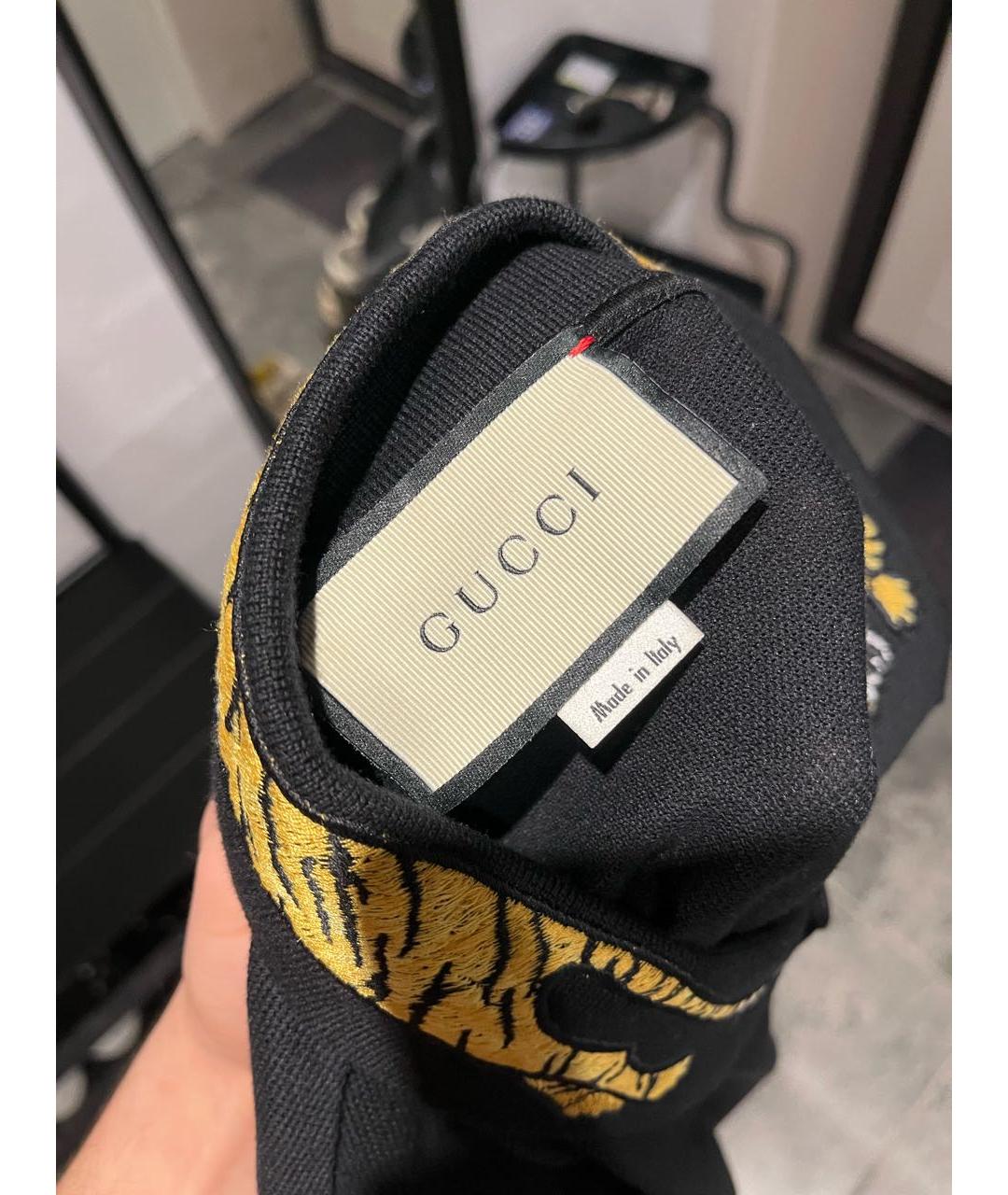 GUCCI Черное хлопко-эластановое поло с коротким рукавом, фото 4