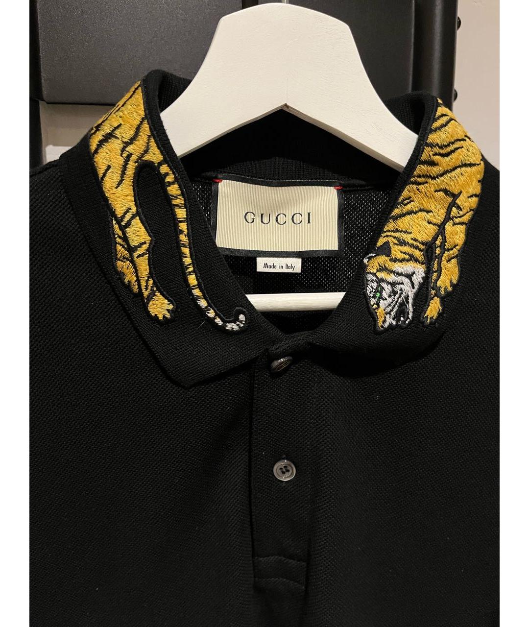 GUCCI Черное хлопко-эластановое поло с коротким рукавом, фото 3