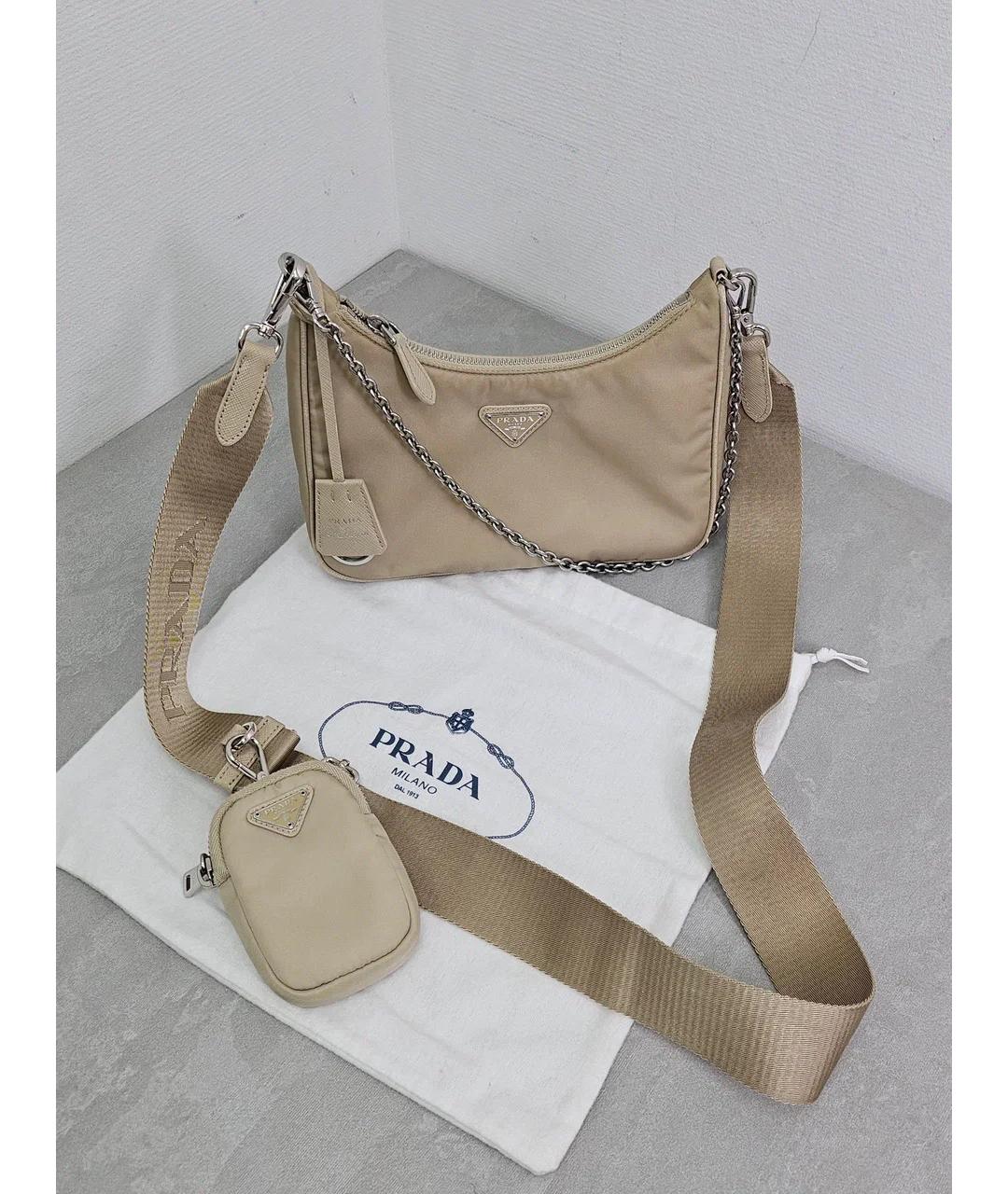 PRADA Бежевая тканевая сумка через плечо, фото 5