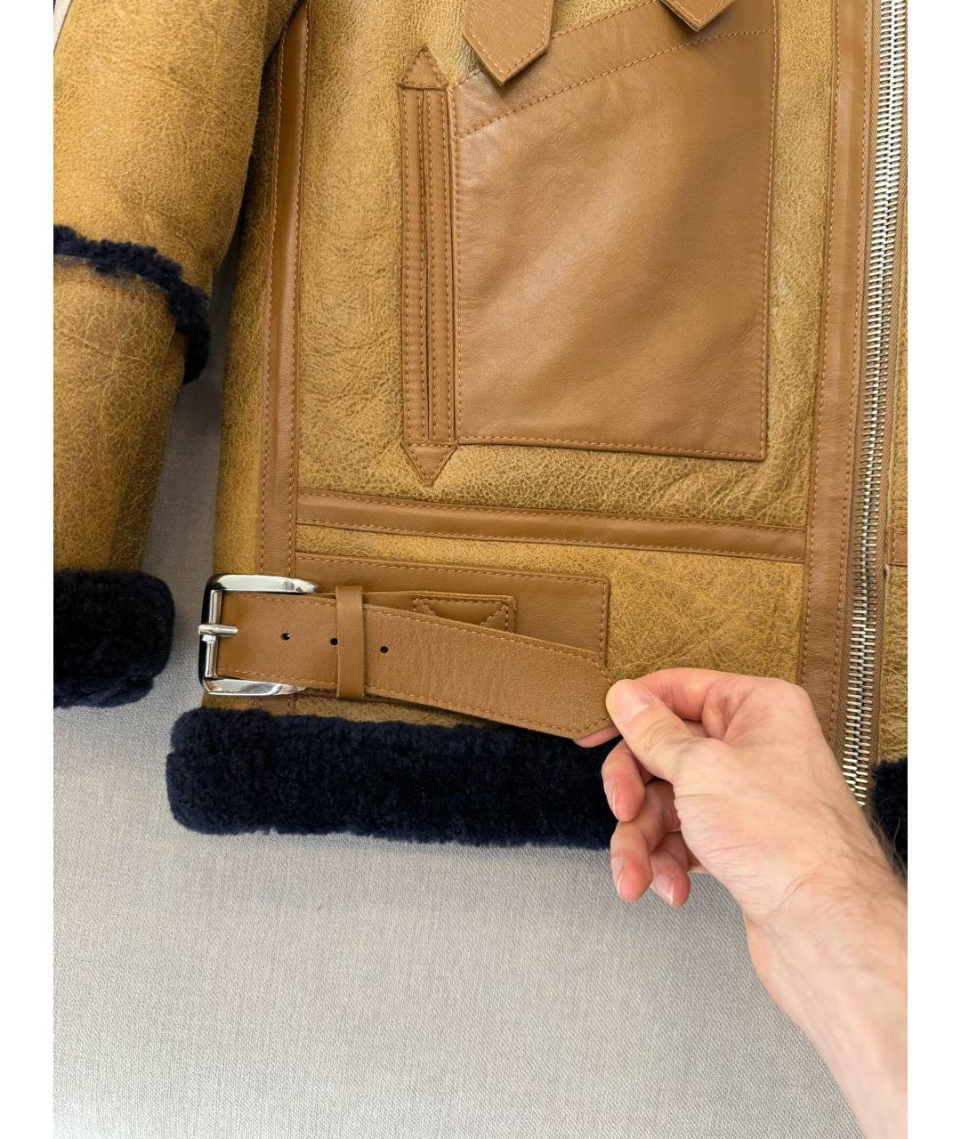 BALENCIAGA Бежевая кожаная дубленка, фото 7