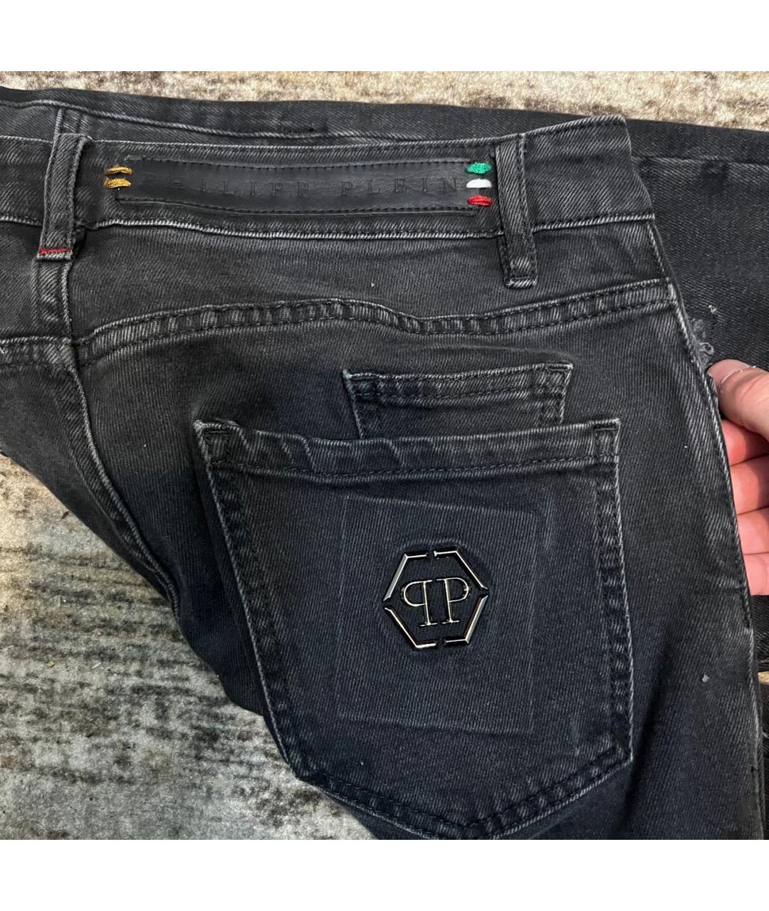 PHILIPP PLEIN Черные хлопко-эластановые джинсы скинни, фото 4