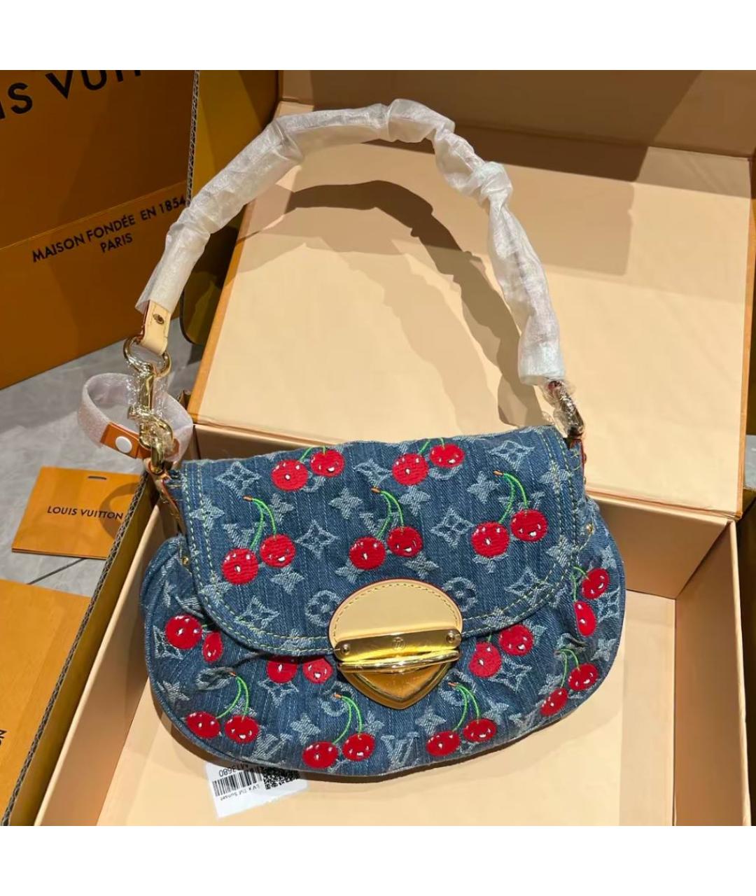 LOUIS VUITTON Голубая тканевая сумка с короткими ручками, фото 4