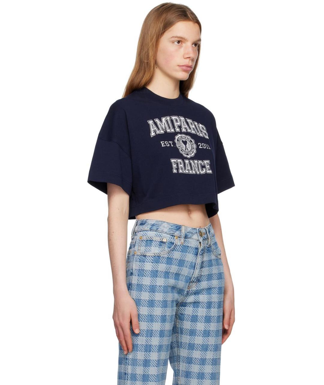 Ami Paris Темно-синяя хлопковая футболка, фото 3