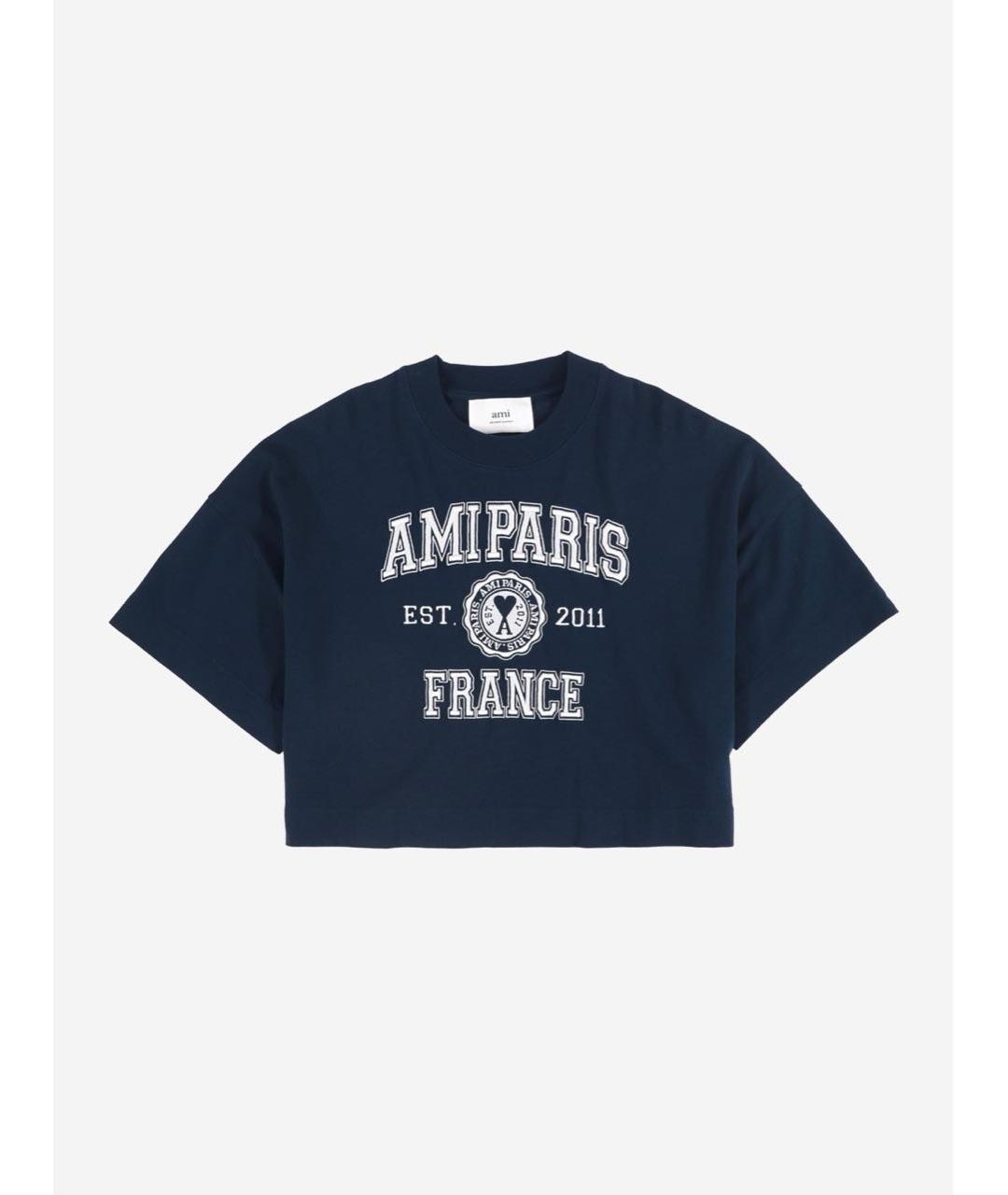 Ami Paris Темно-синяя хлопковая футболка, фото 6